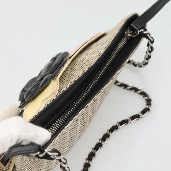 CHANEL Choco Bar Chain Camelia Shoulder Bag Canvas Gray Silver CC Auth 132885 - Picture 7 of 16